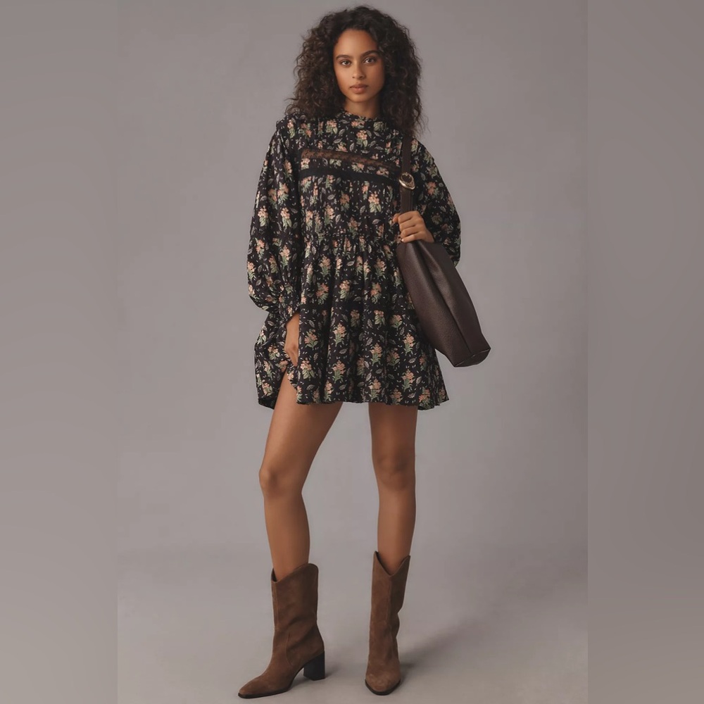 Pilcro Long-Sleeve Mock-Neck Swing Mini Dress